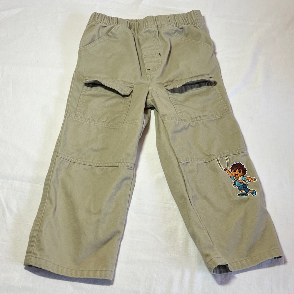3T Kids Tan Cargo Pants with Embroidered Diego